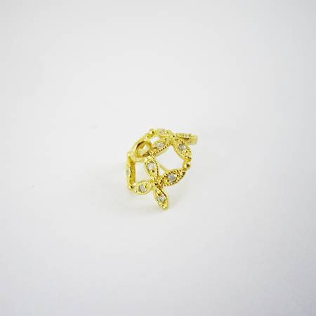 11mm純銀鍍金色四瓣花鑲鑽花帽附黏針