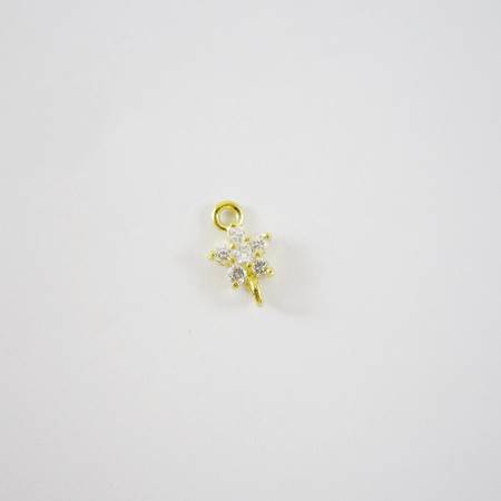 6mm純銀鍍金色雙孔五瓣花鑲鋯石