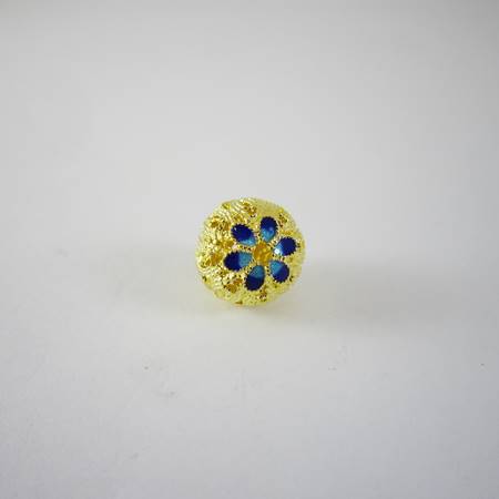 10mm純銀鍍金色鏤空花紋琺瑯圓球