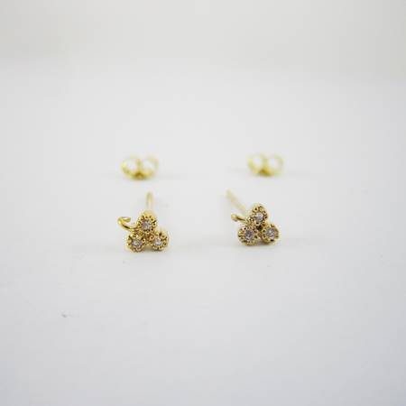 5mm金色三鑽花形純銀耳針