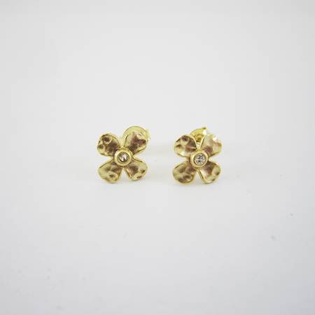 9mm霧金四瓣花鑲單鑽純銀耳針
