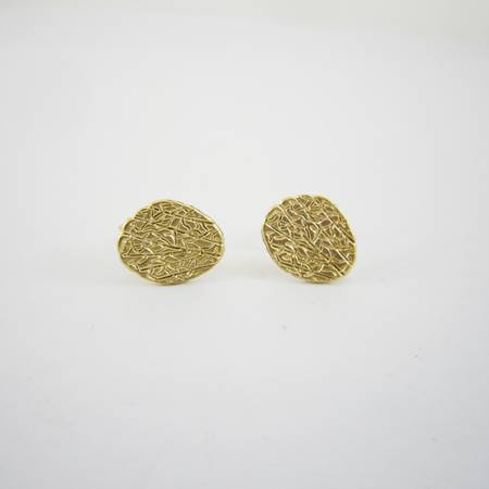 12mm銅鍍霧金色橢圓刻紋純銀耳針