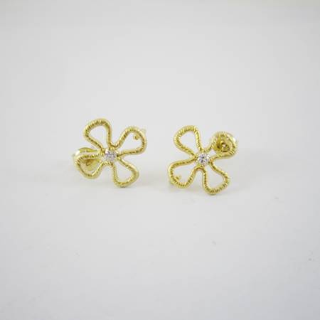 12mm霧金四葉鑲鑽純銀耳針