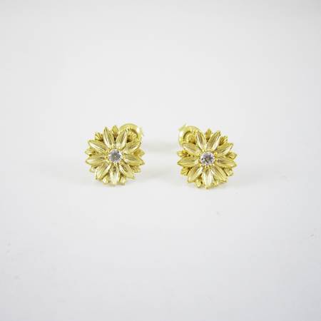 10mm霧金菊花鑲鑽純銀耳針