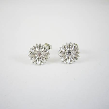 10mm霧銀菊花鑲鑽純銀耳針
