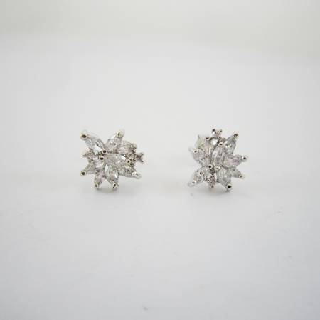 10mm正白K馬眼鑽花形純銀耳針-白色