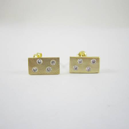 11x6mm霧金長方形鑲鑽純銀耳針