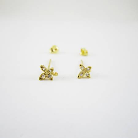5mm金色蝴蝶鑲鑽純銀耳針