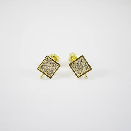 純銀鍍金方形鑲鑽耳針