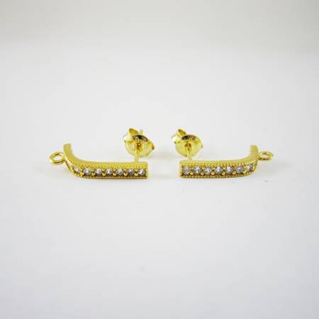 純銀鍍金色L形鑲鑽耳針