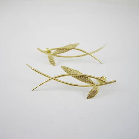 霧金長葉枝條純銀耳針