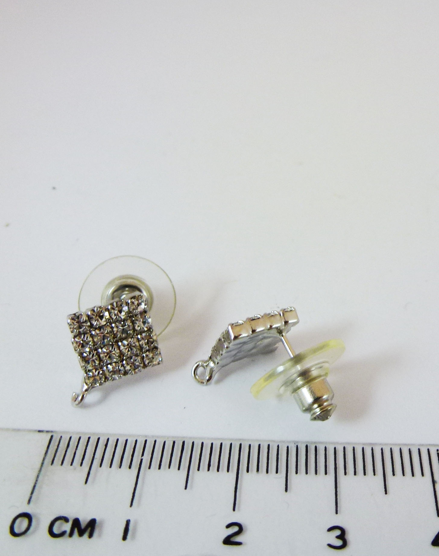 12MM銅鍍正白K色菱形鑲鑽不銹鋼耳針
