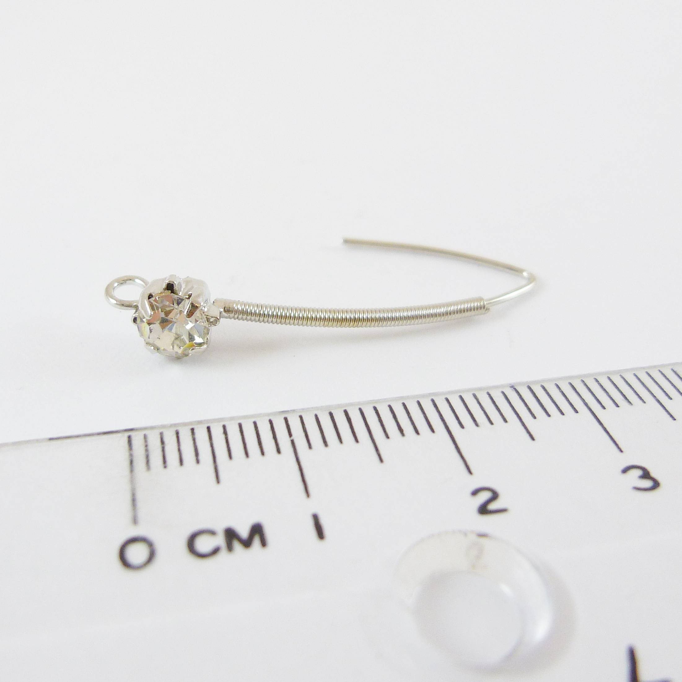 銅鍍正白K色單鑽魚桿形加彈簧耳鉤