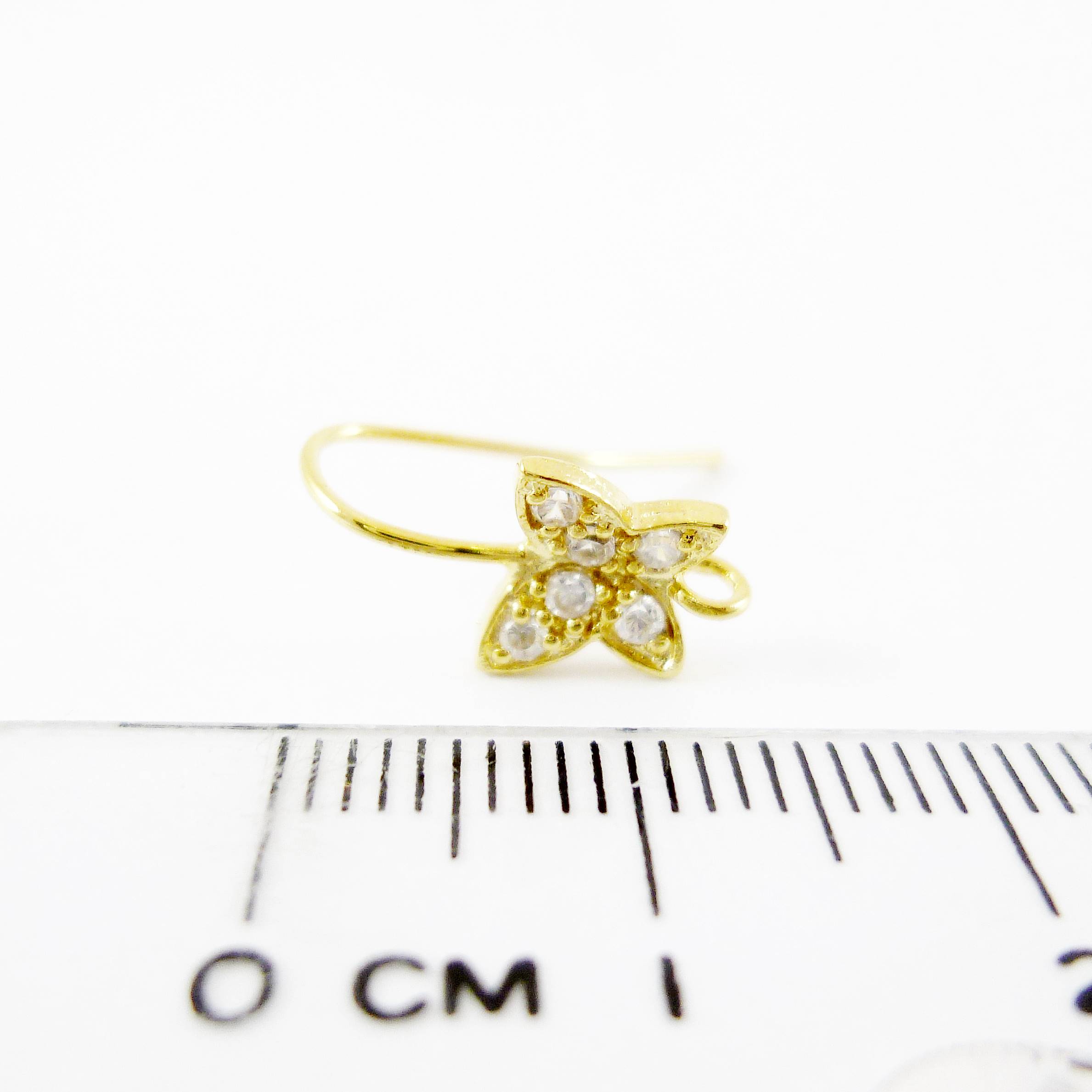 銅鍍金色蝴蝶鑲鑽耳鉤