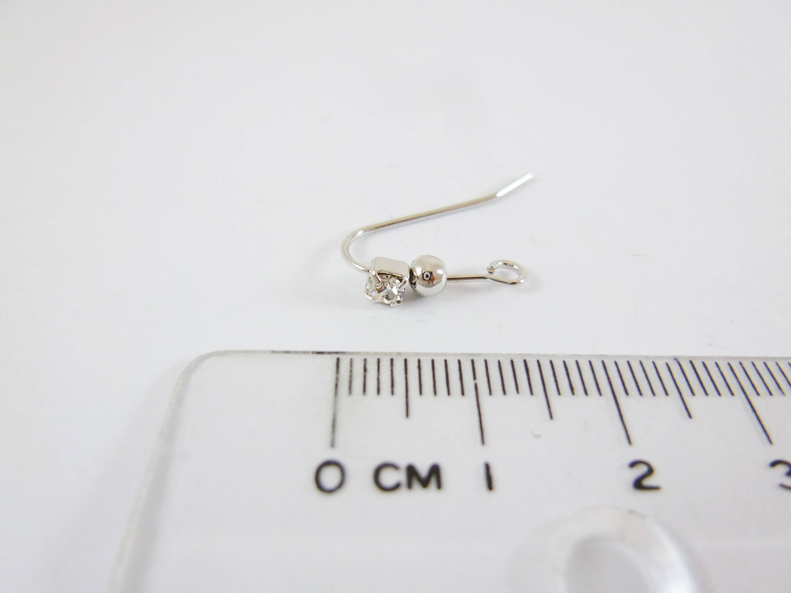 銅鍍正白K色耳鉤+圓球+單鑽