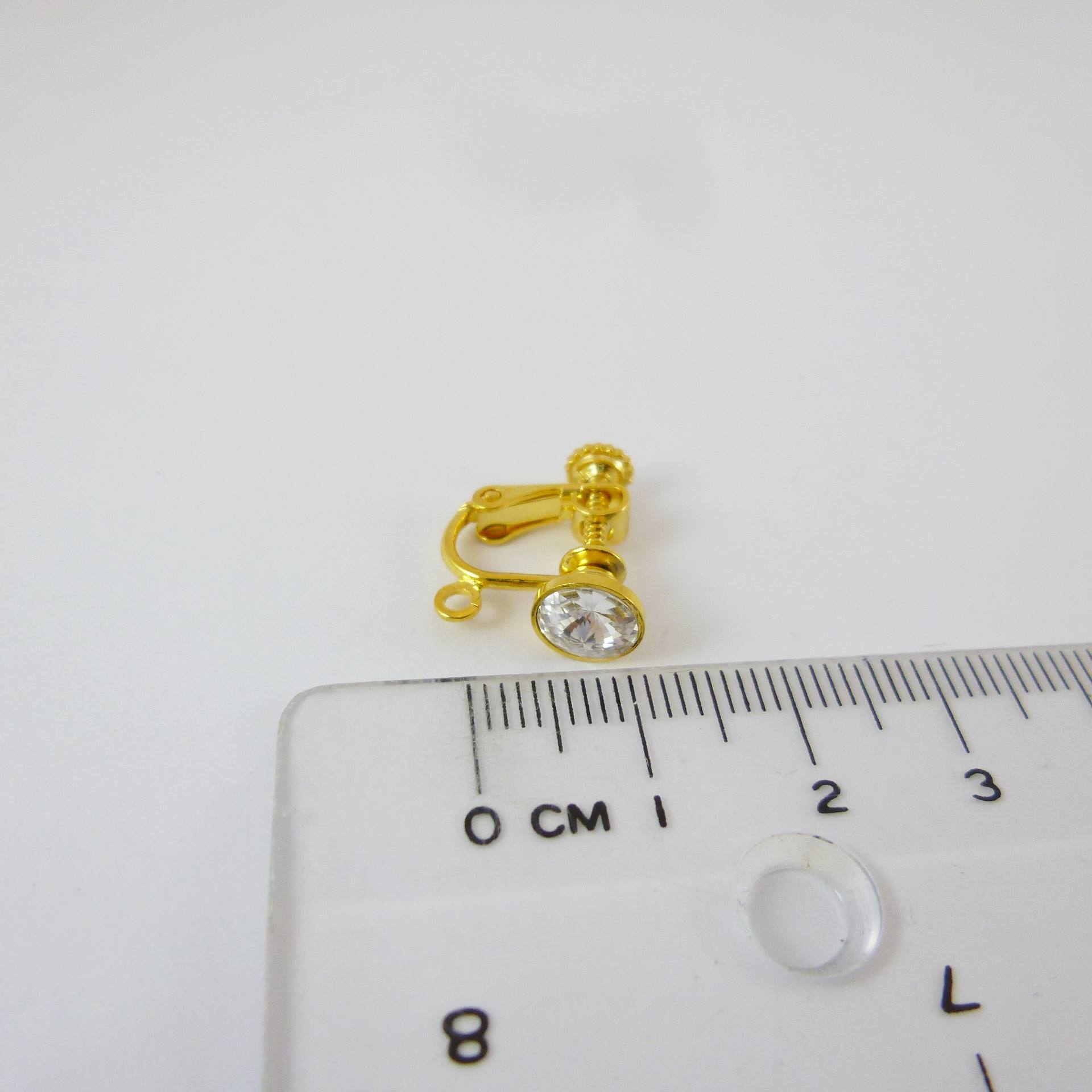 銅鍍金色黏鑽彈簧耳夾-白色