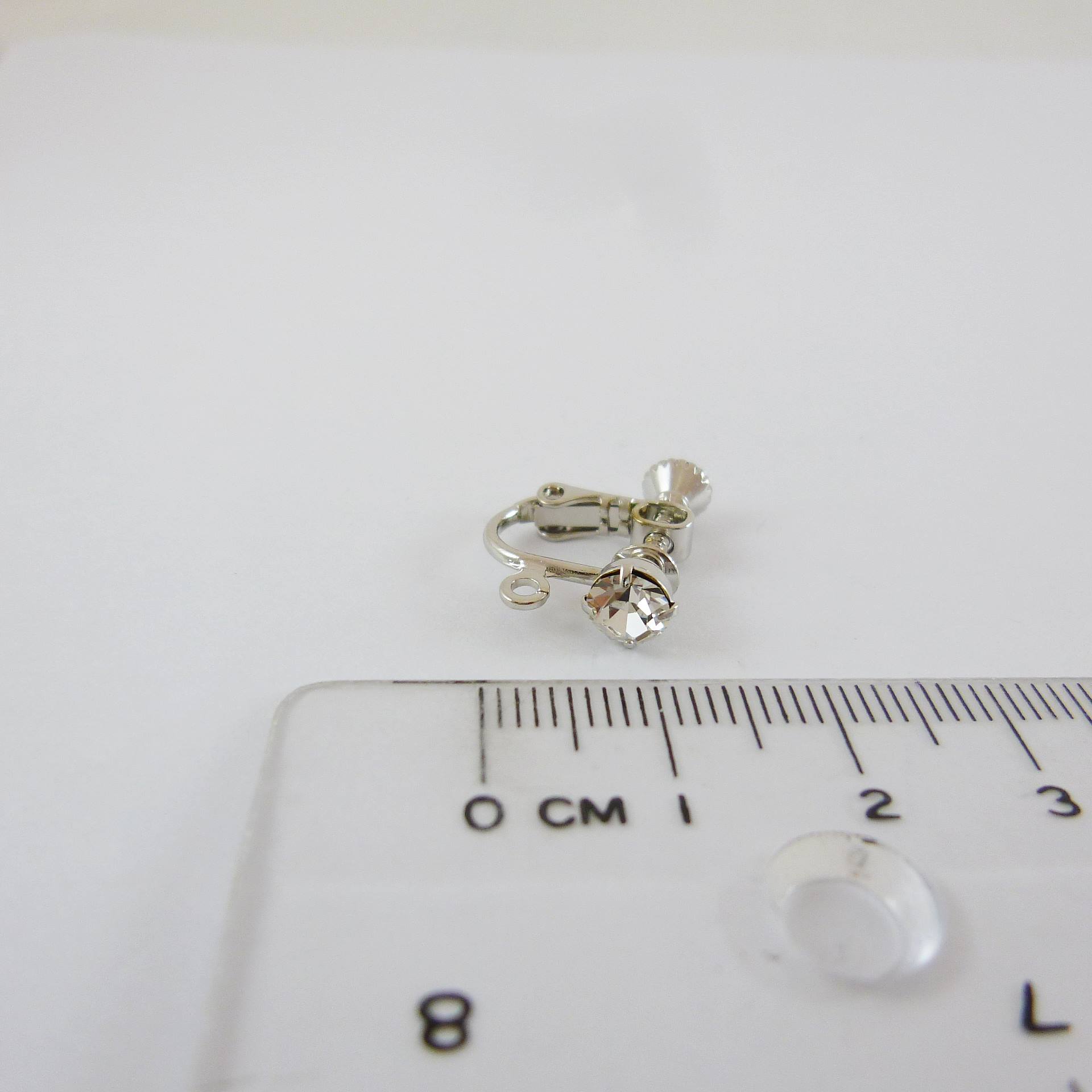 銅鍍正白K色圓形四爪鑲鑽彈簧耳夾