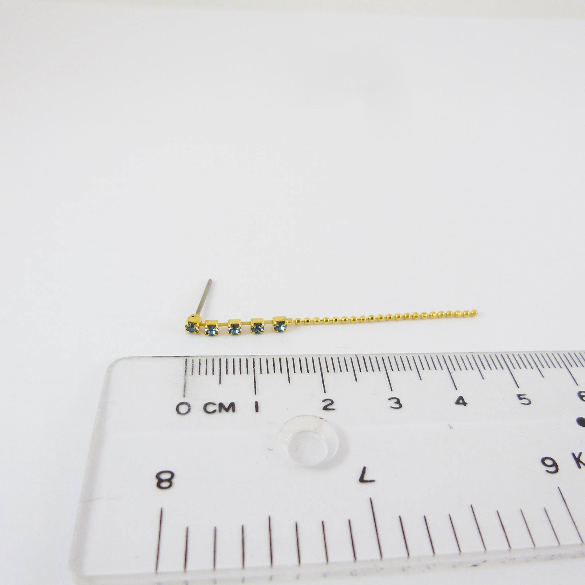 金色四鑽珠鍊耳針組-灰藍