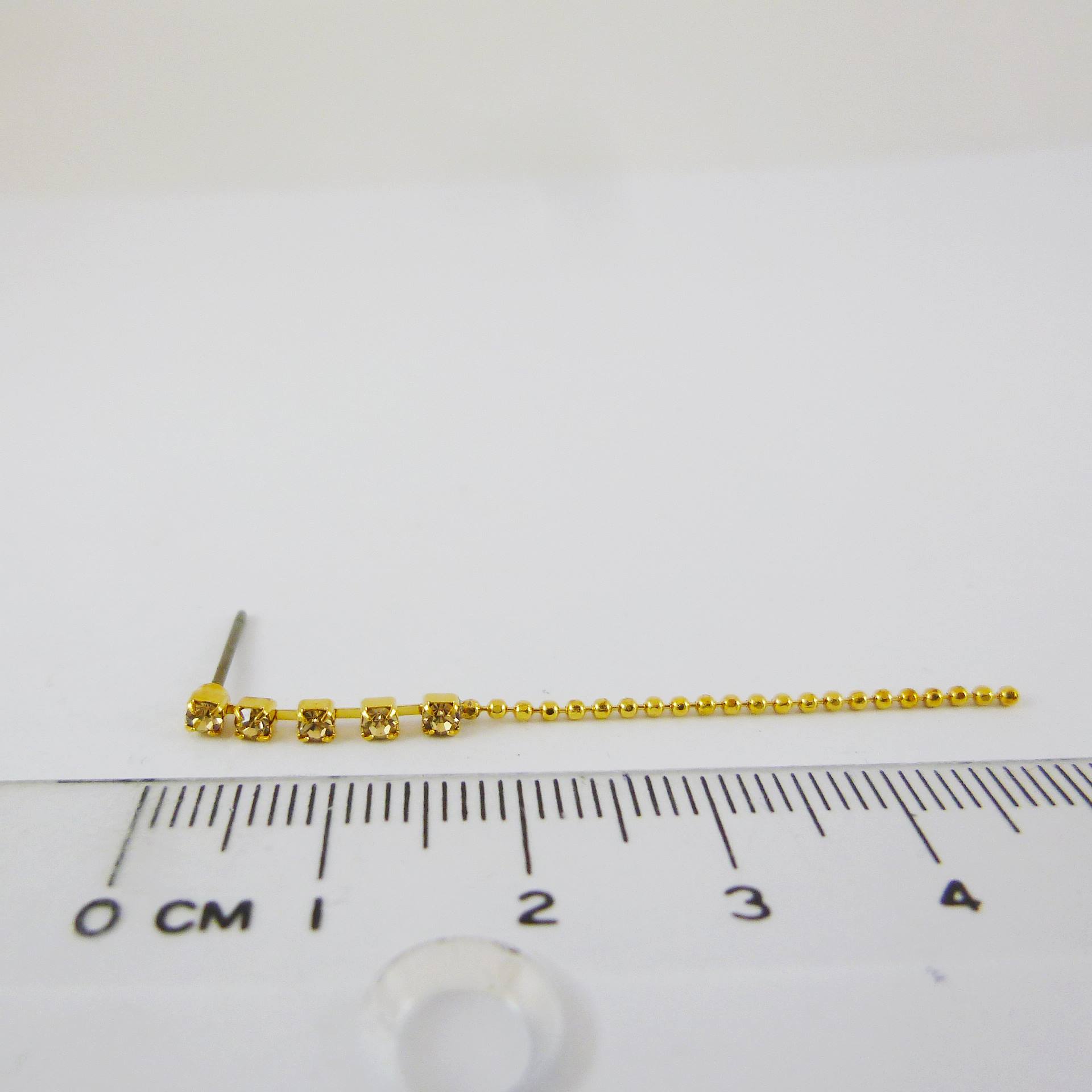 金色四鑽珠鍊耳針組-茶色