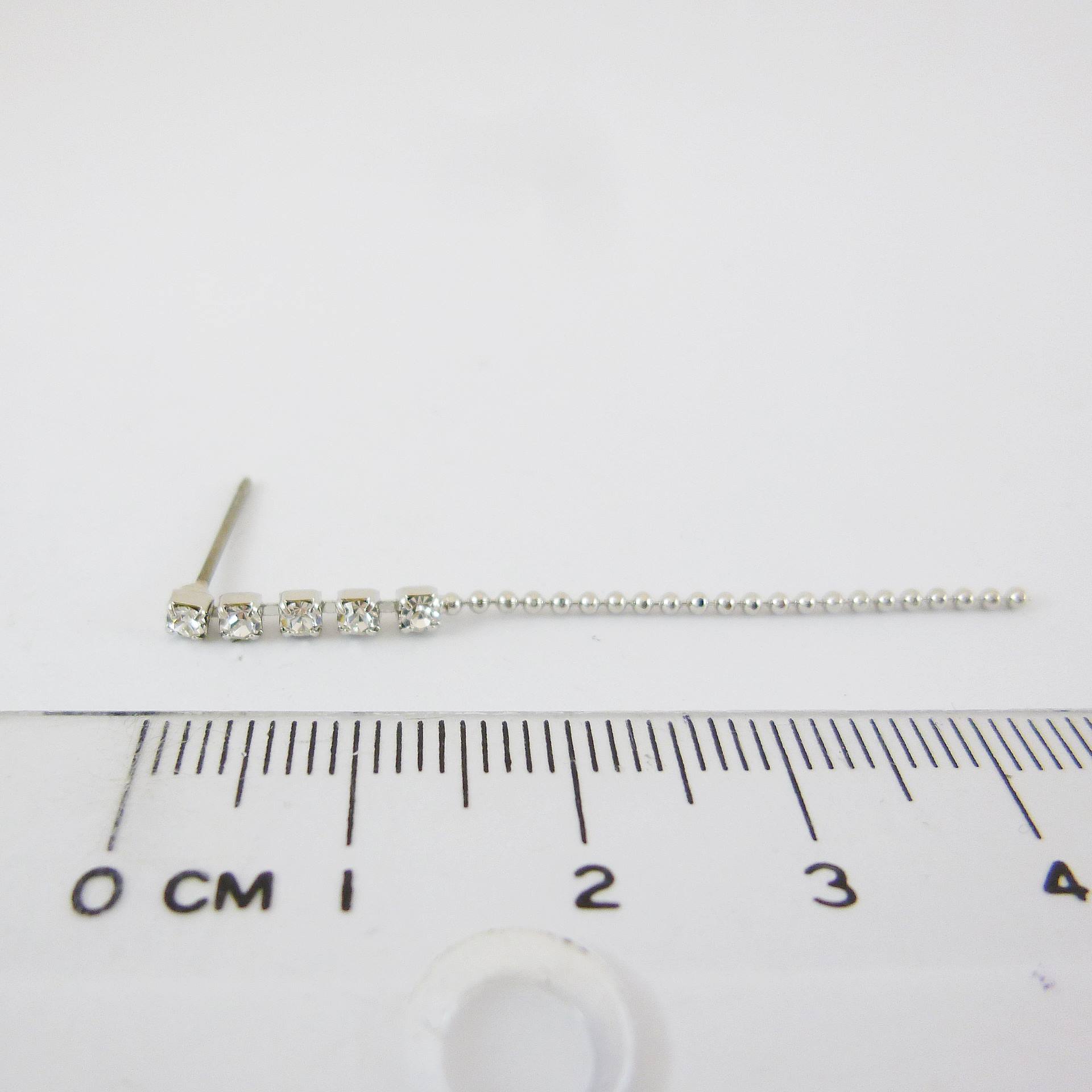 銅鍍正白k色四鑽珠鍊耳針組