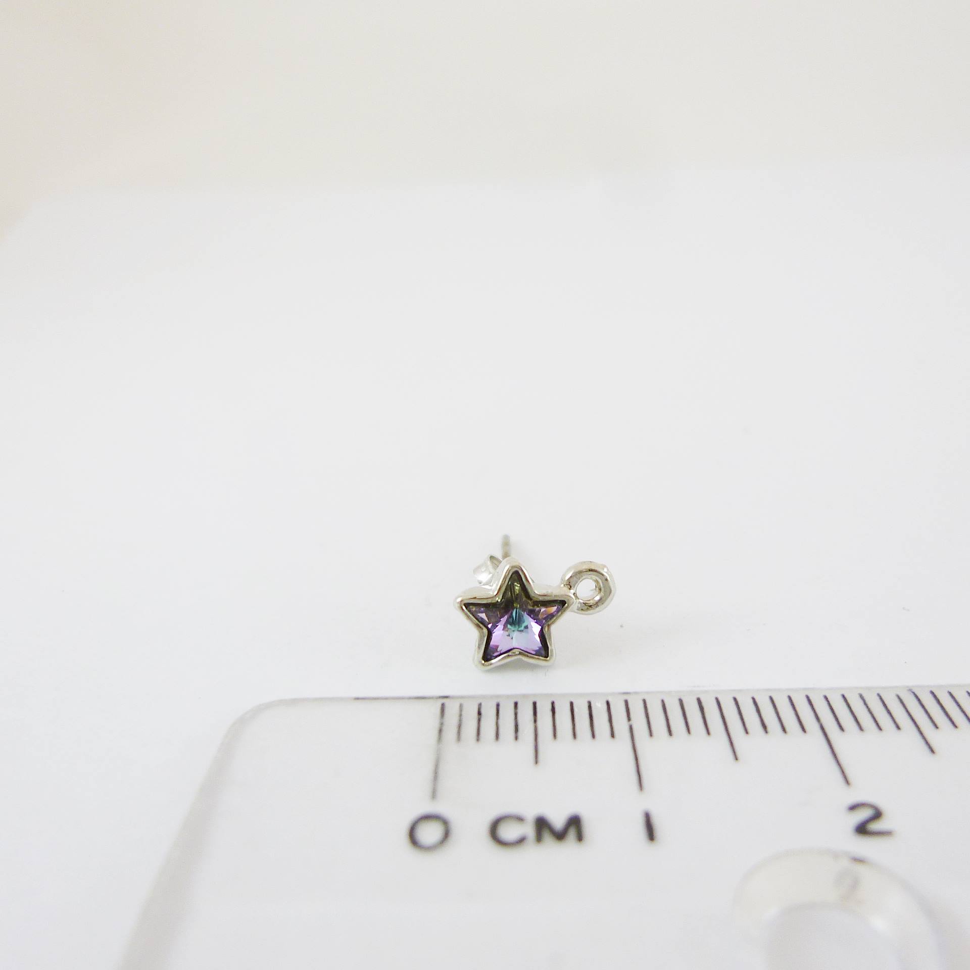 正白K色單孔水鑽星星不銹鋼耳針-紫彩