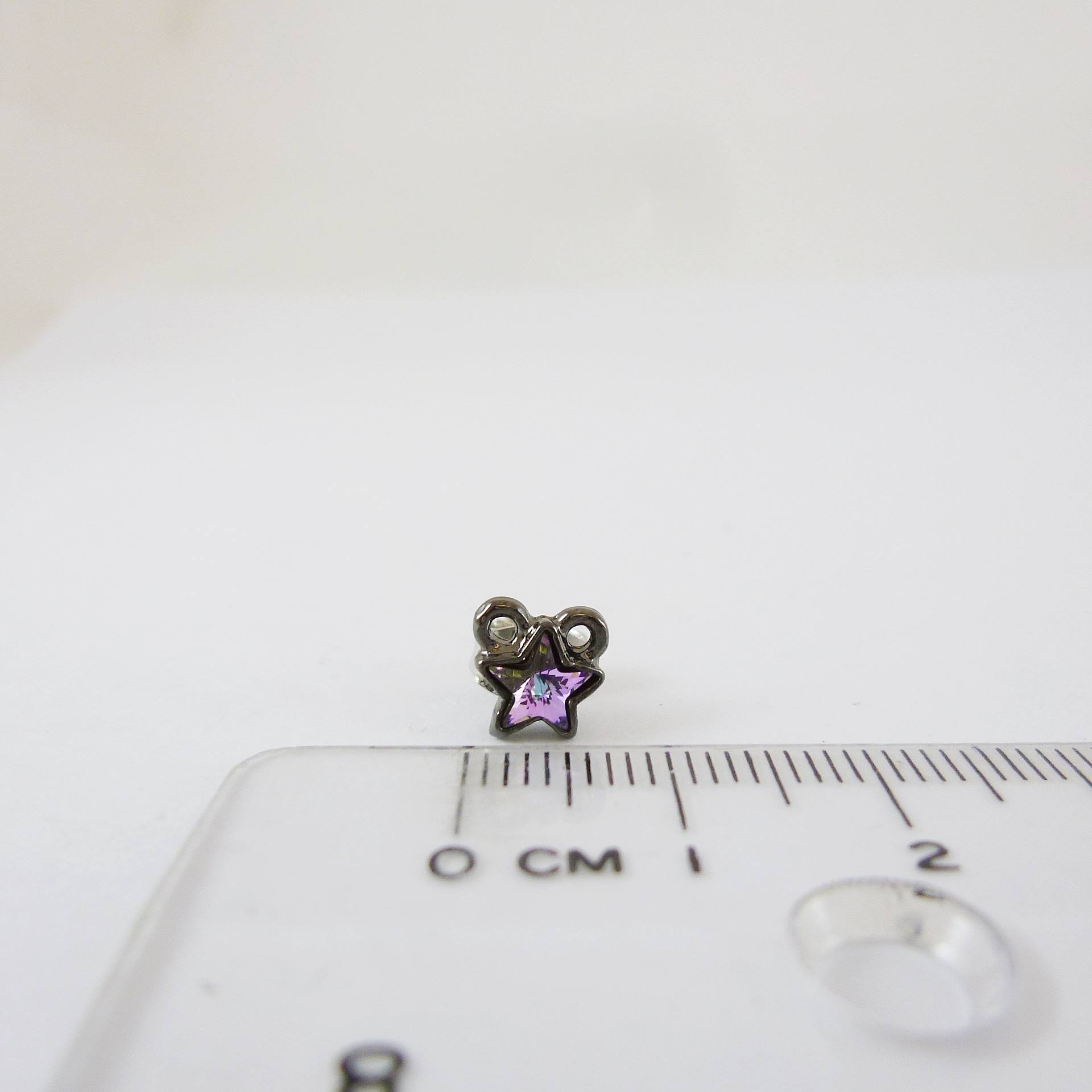 黑金雙孔水鑽星星不銹鋼耳針-紫彩