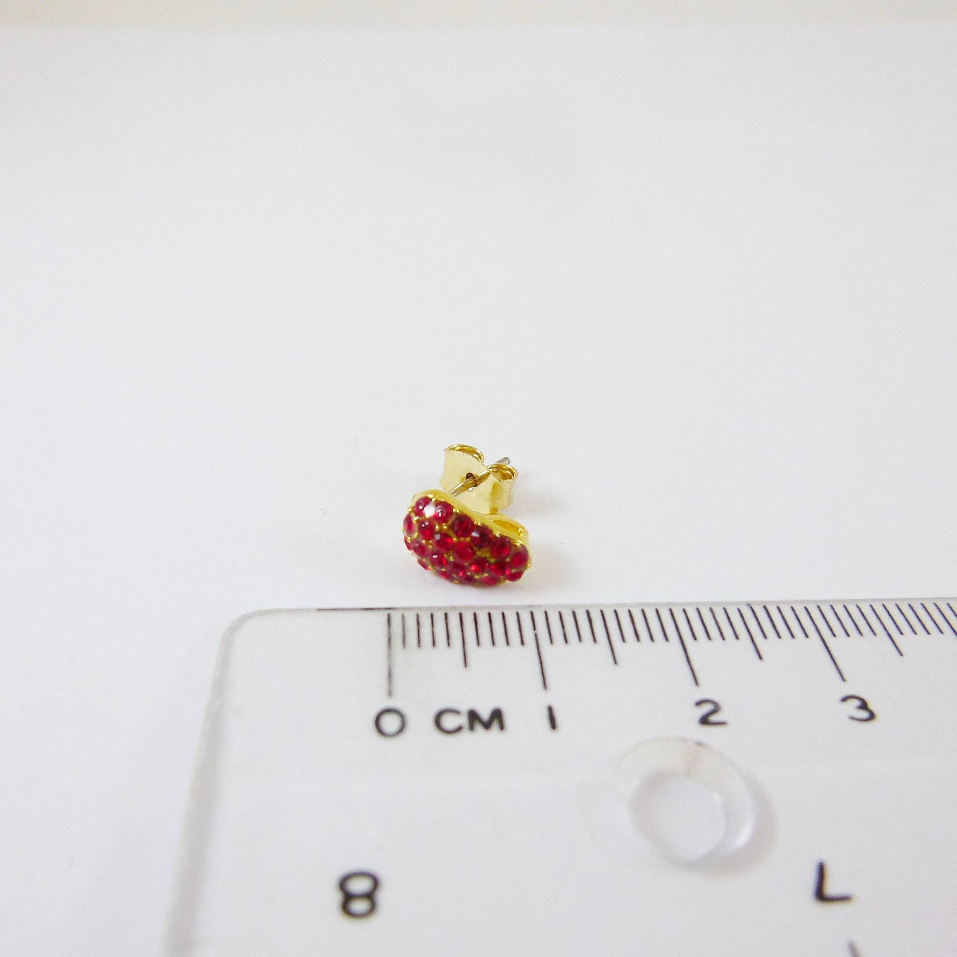 銅鍍金色蛋形鑲鑽純銀耳針-紅色