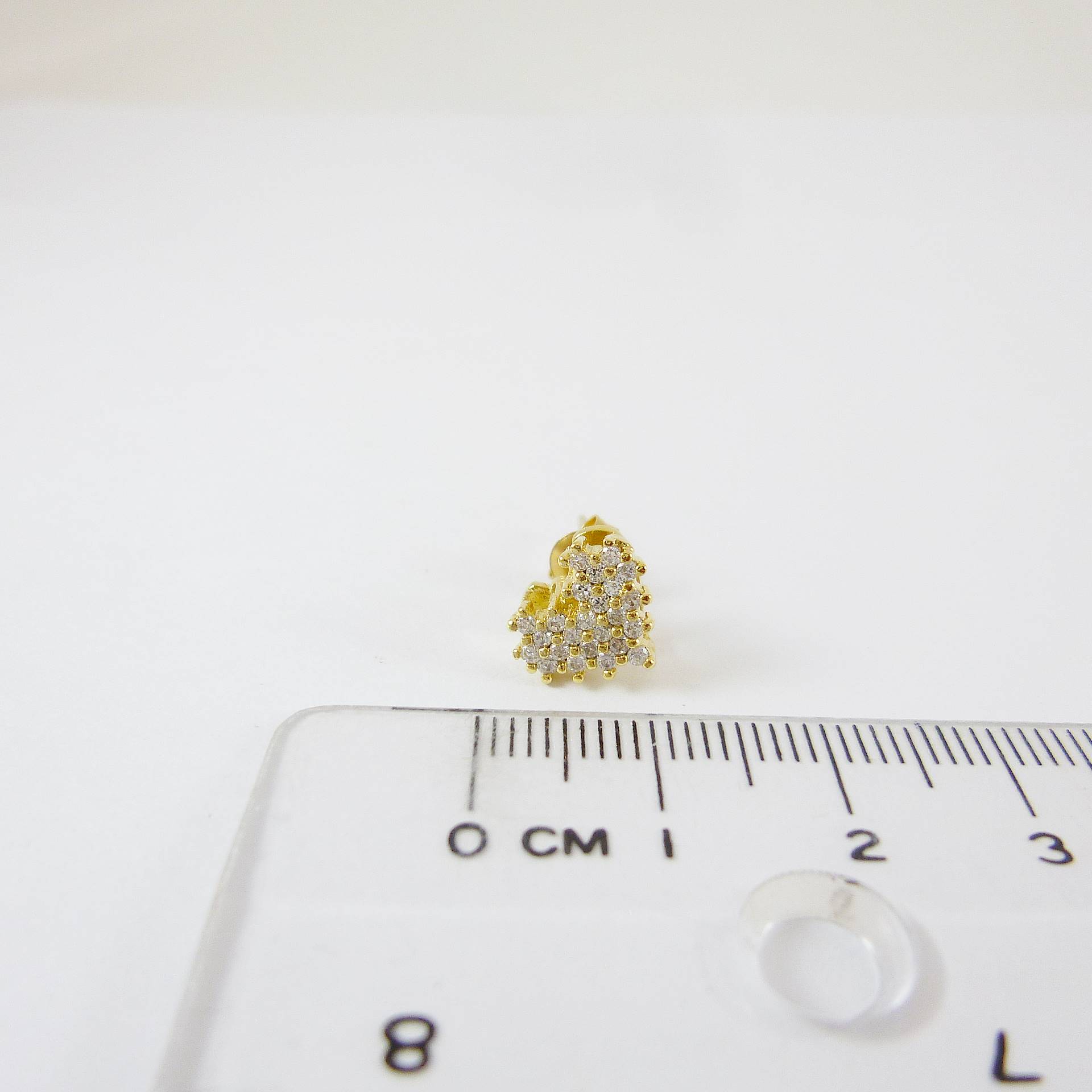 金色心形鑲鑽夾頭純銀耳針