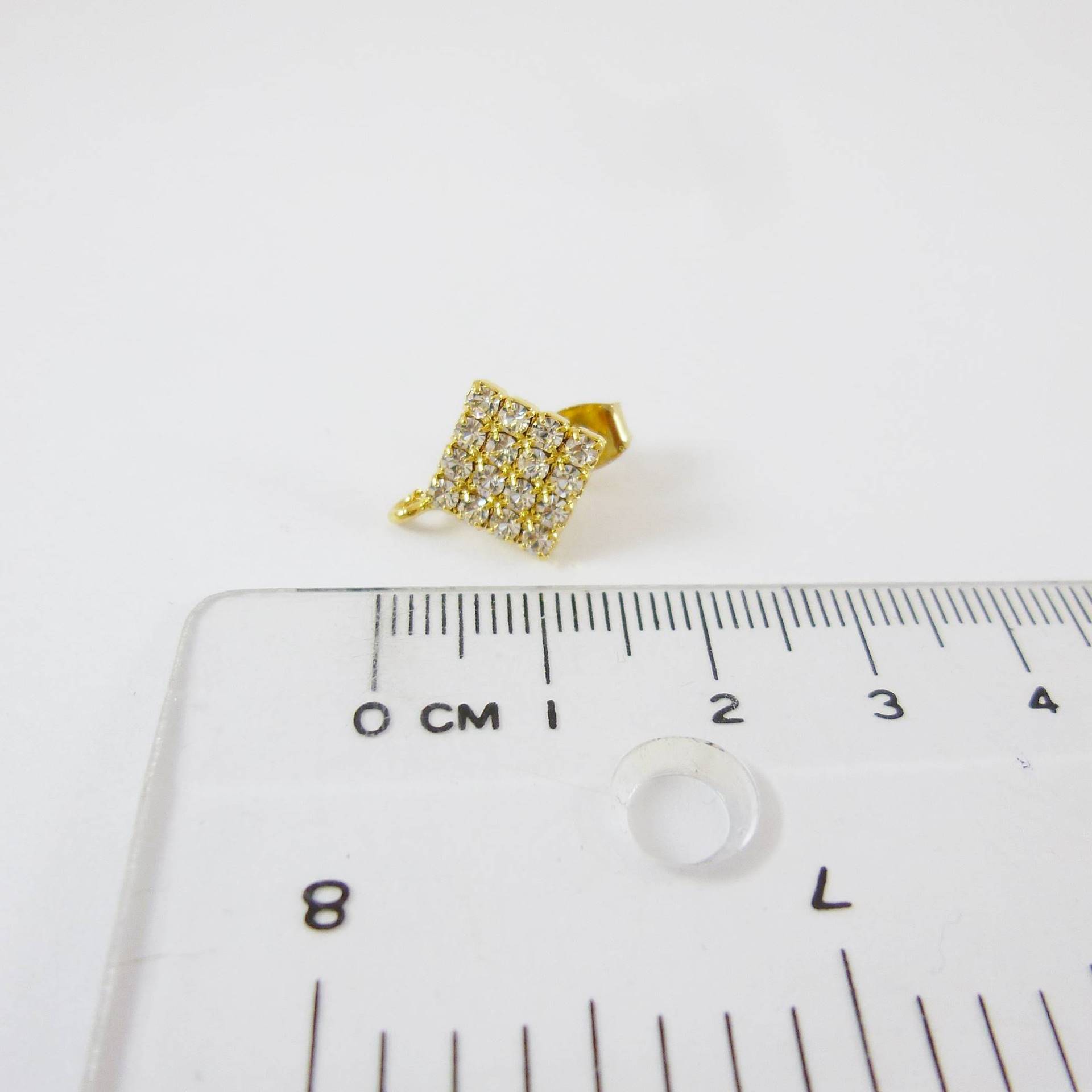 銅鍍金色菱形鑲鑽不銹鋼圓耳針