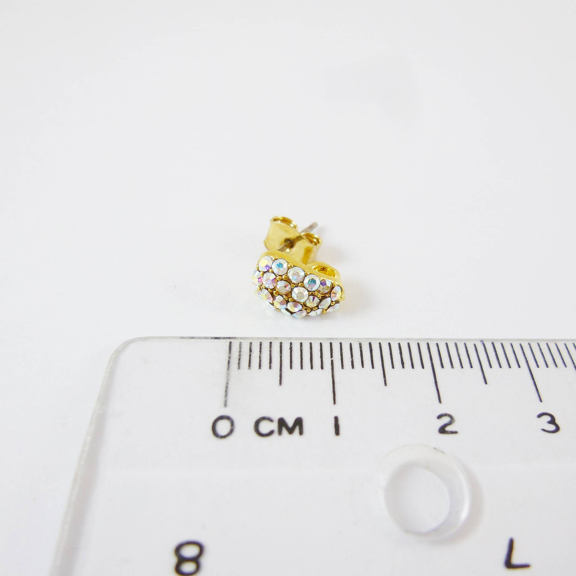 銅鍍金色蛋形鑲鑽純銀耳針-白彩