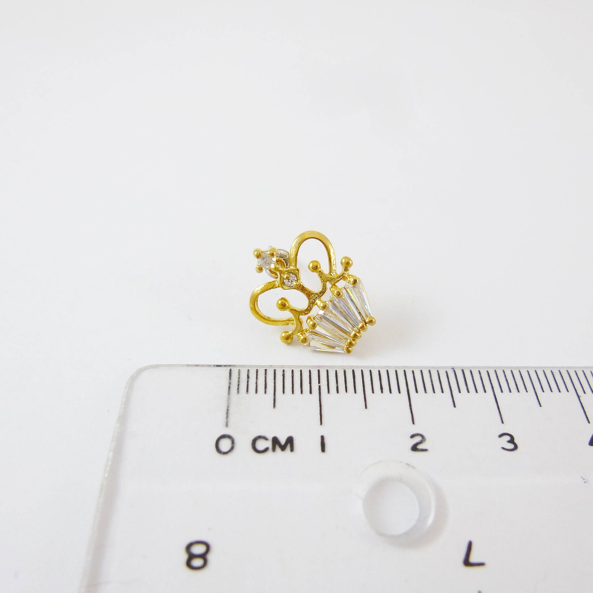 金色皇冠鑲T鑽純銀耳針