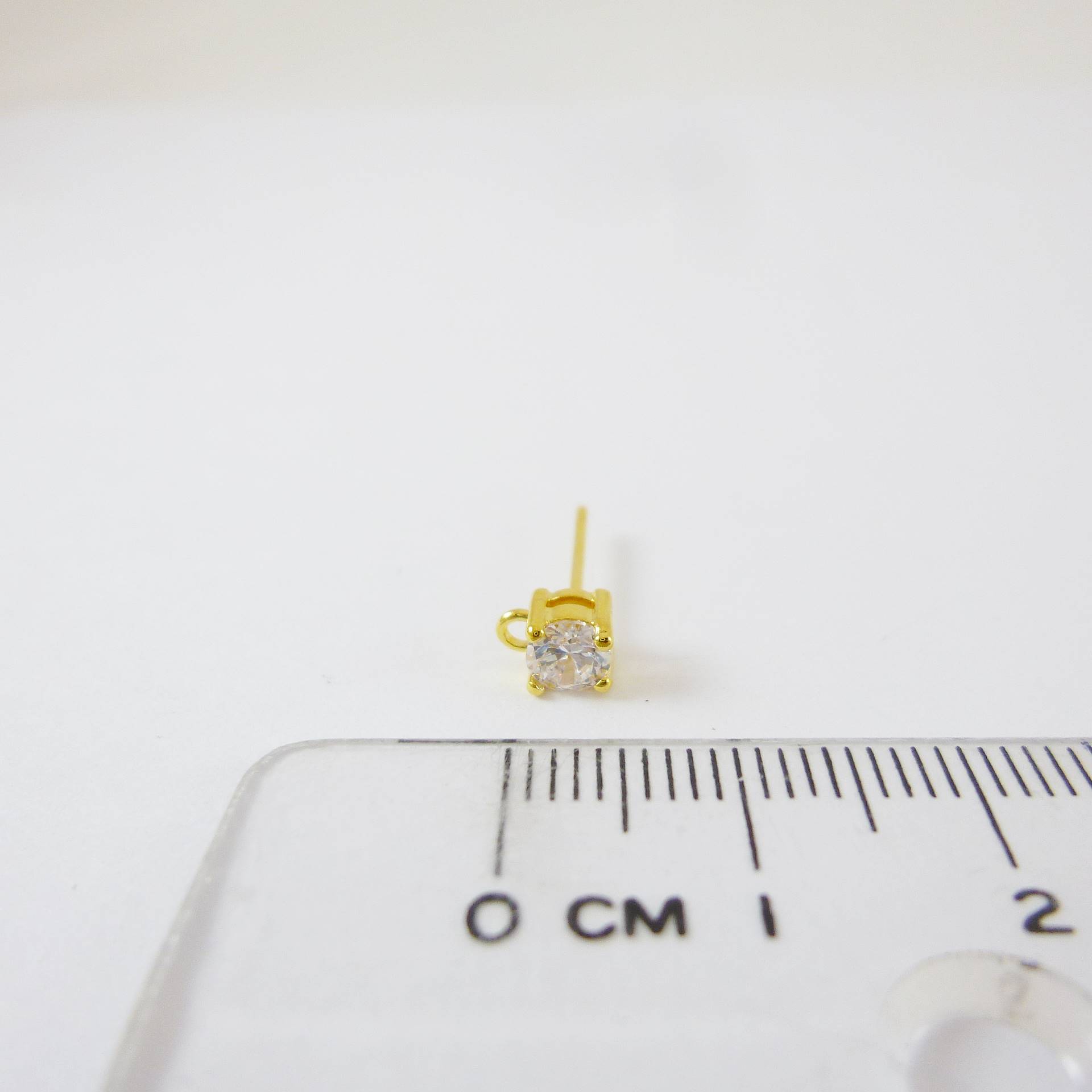 銅鍍金色單孔四瓜單鑽耳針-4mm