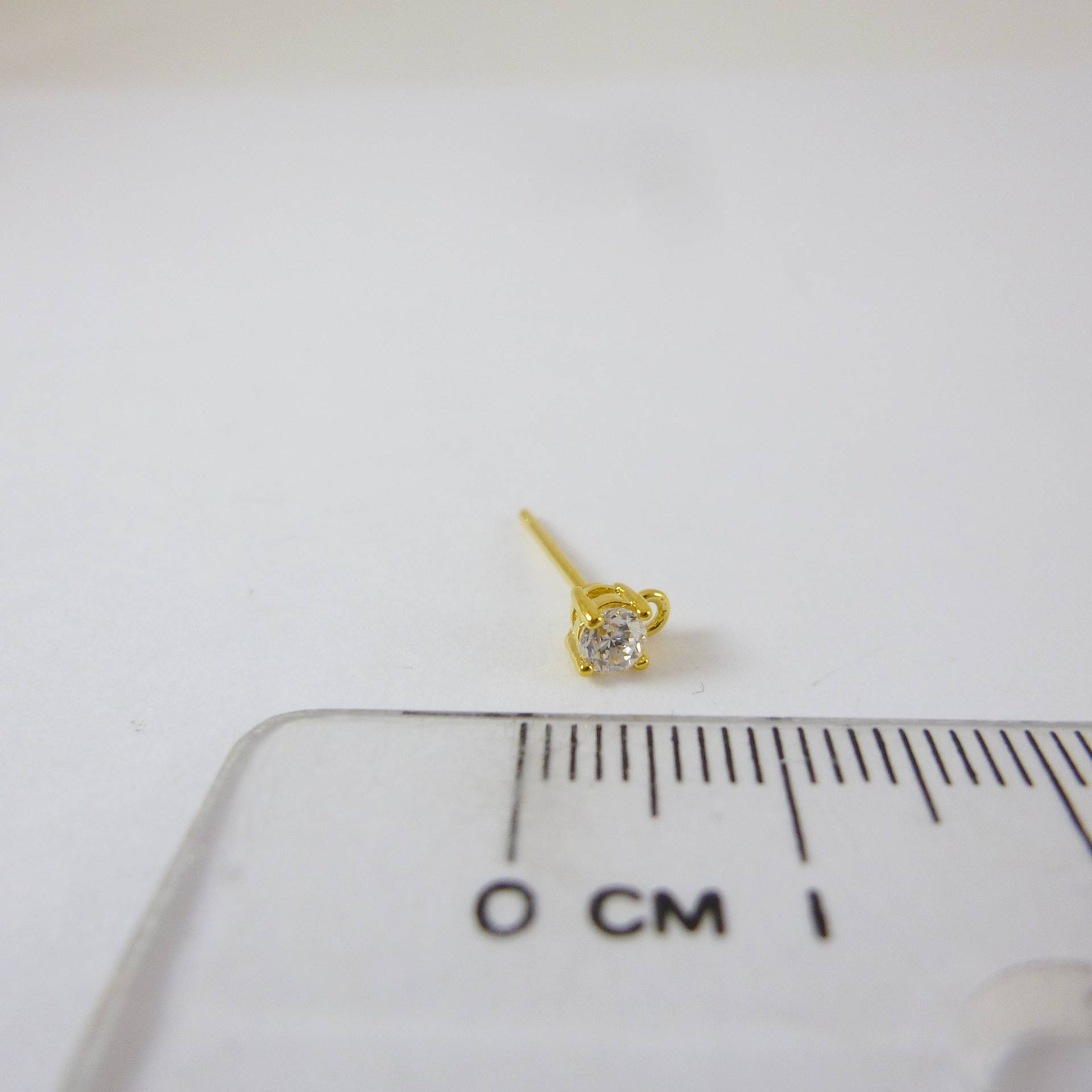 銅鍍金色單孔四瓜單鑽耳-3mm