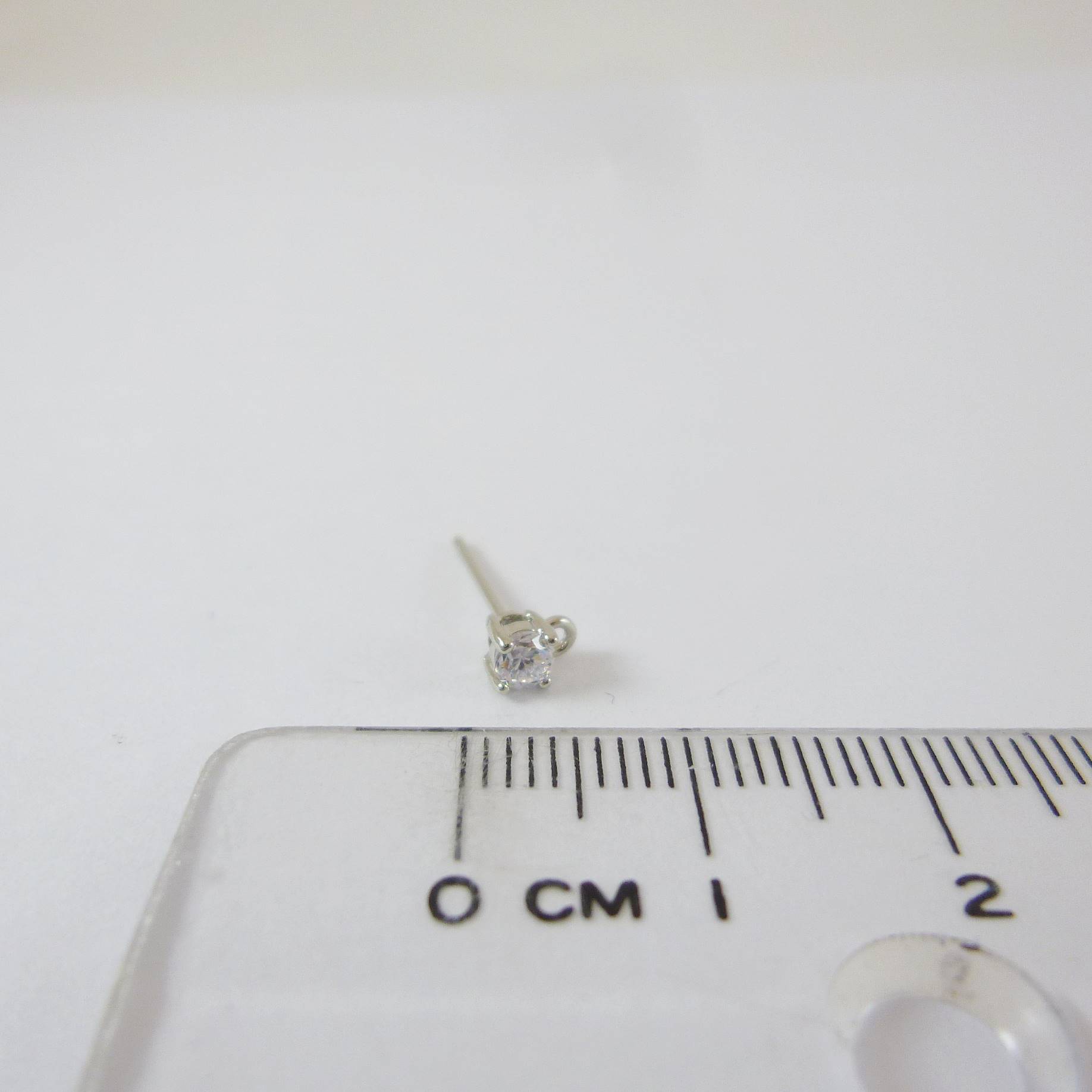 銅鍍正白K色單孔四瓜單鑽耳針-3mm