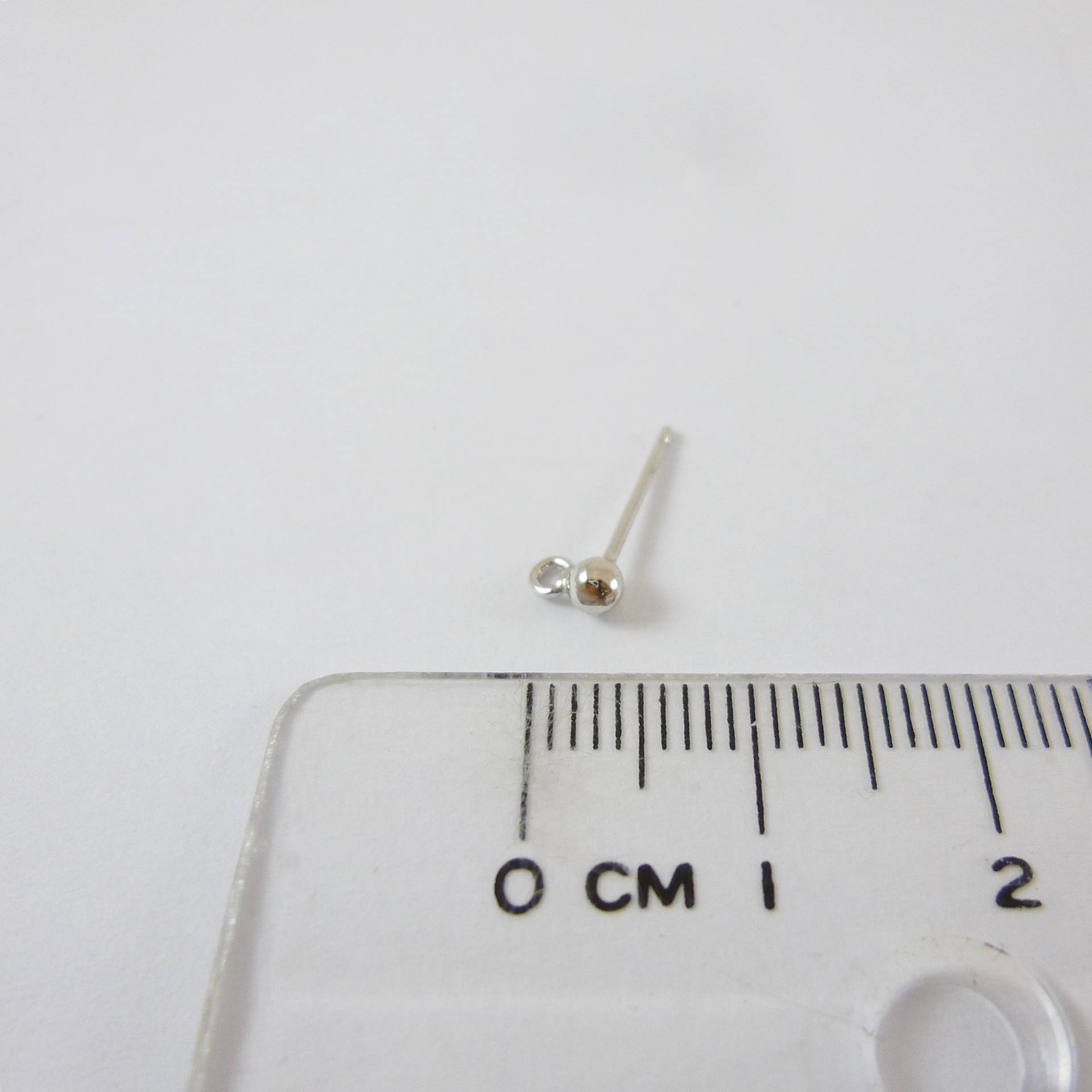 純銀鍍正白K色橫洞圓球耳針