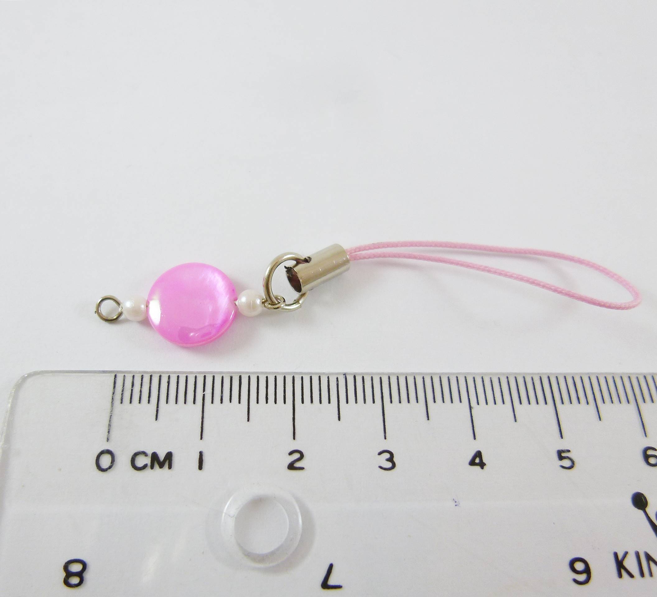 銅鍍正白K色圓扁片吊繩-粉紅