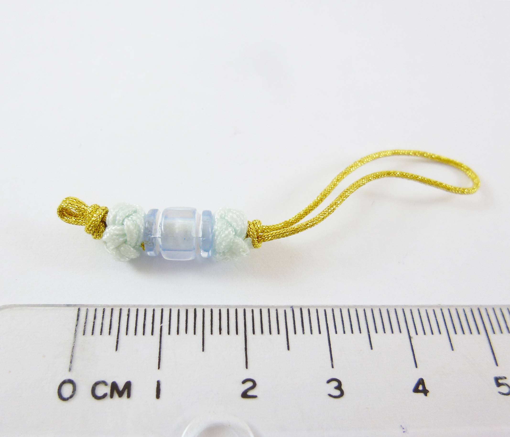 金線隔珠雙鈕釦結吊繩-水藍色