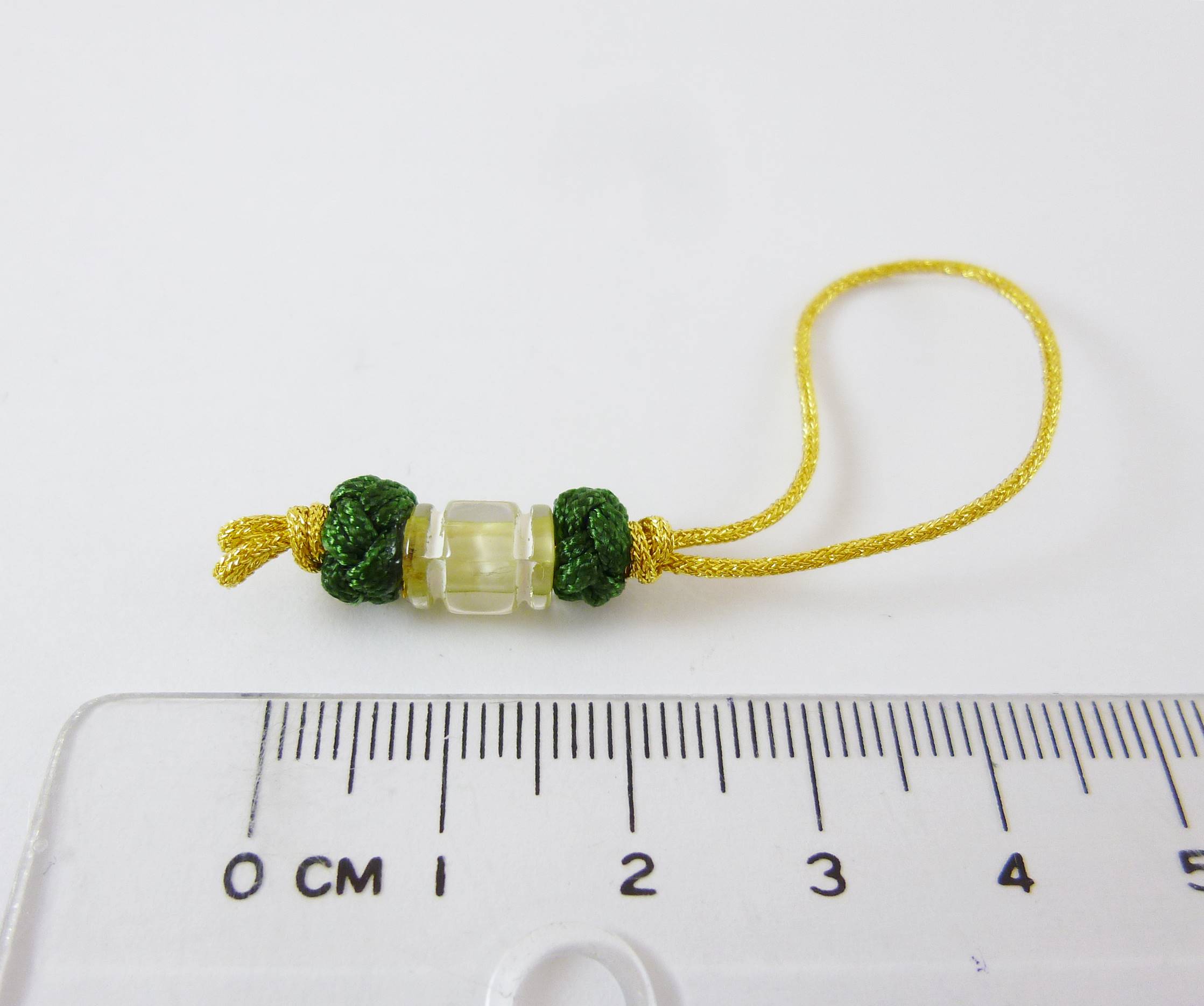 金線隔珠雙鈕釦結吊繩-深綠