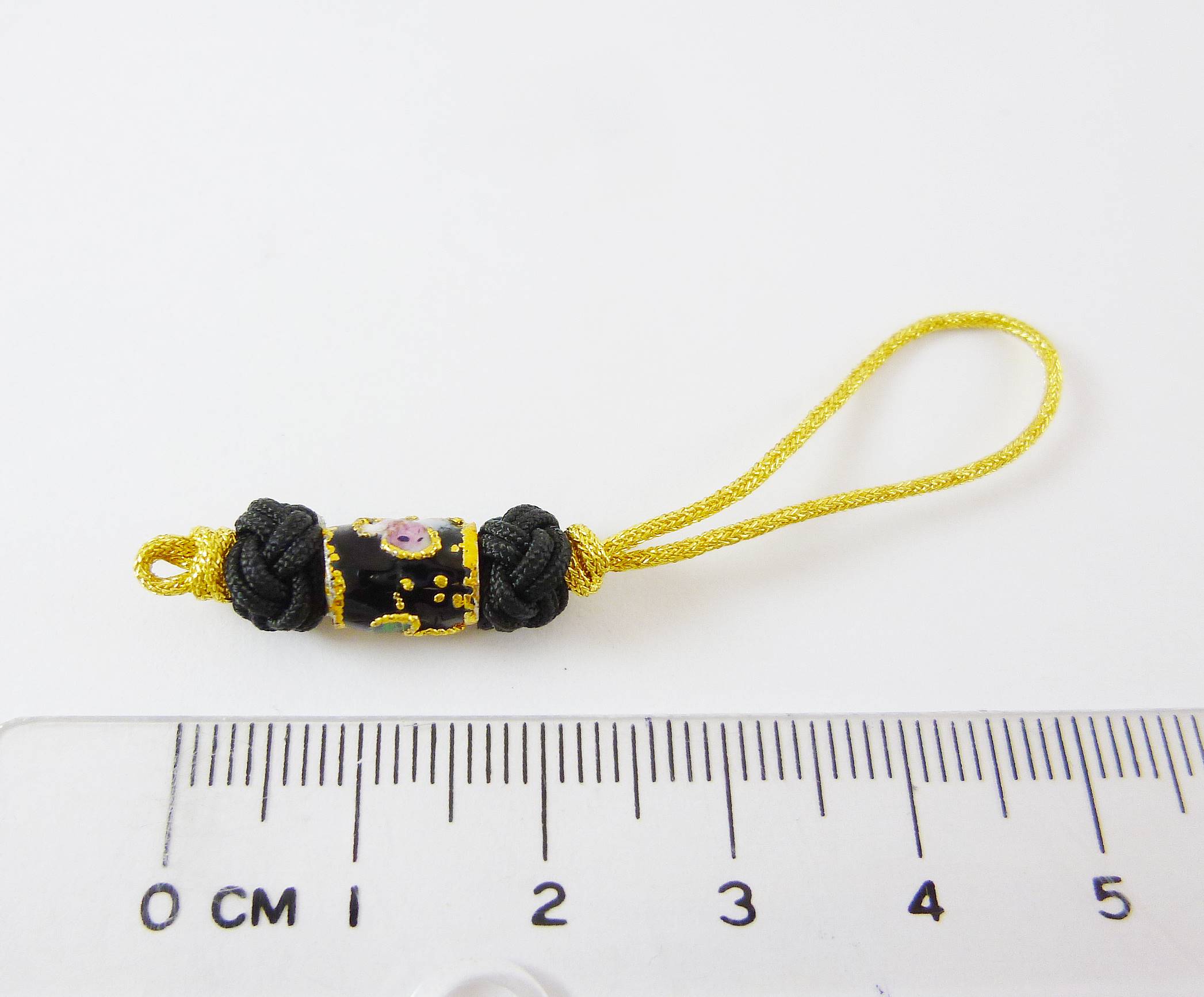 金線景泰藍雙鈕釦結吊繩-黑色