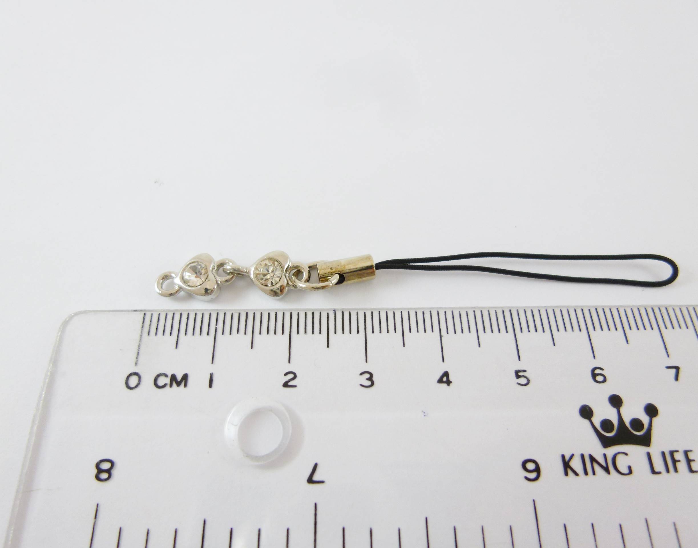 正白K色雙心鑲鑽吊繩-黑色