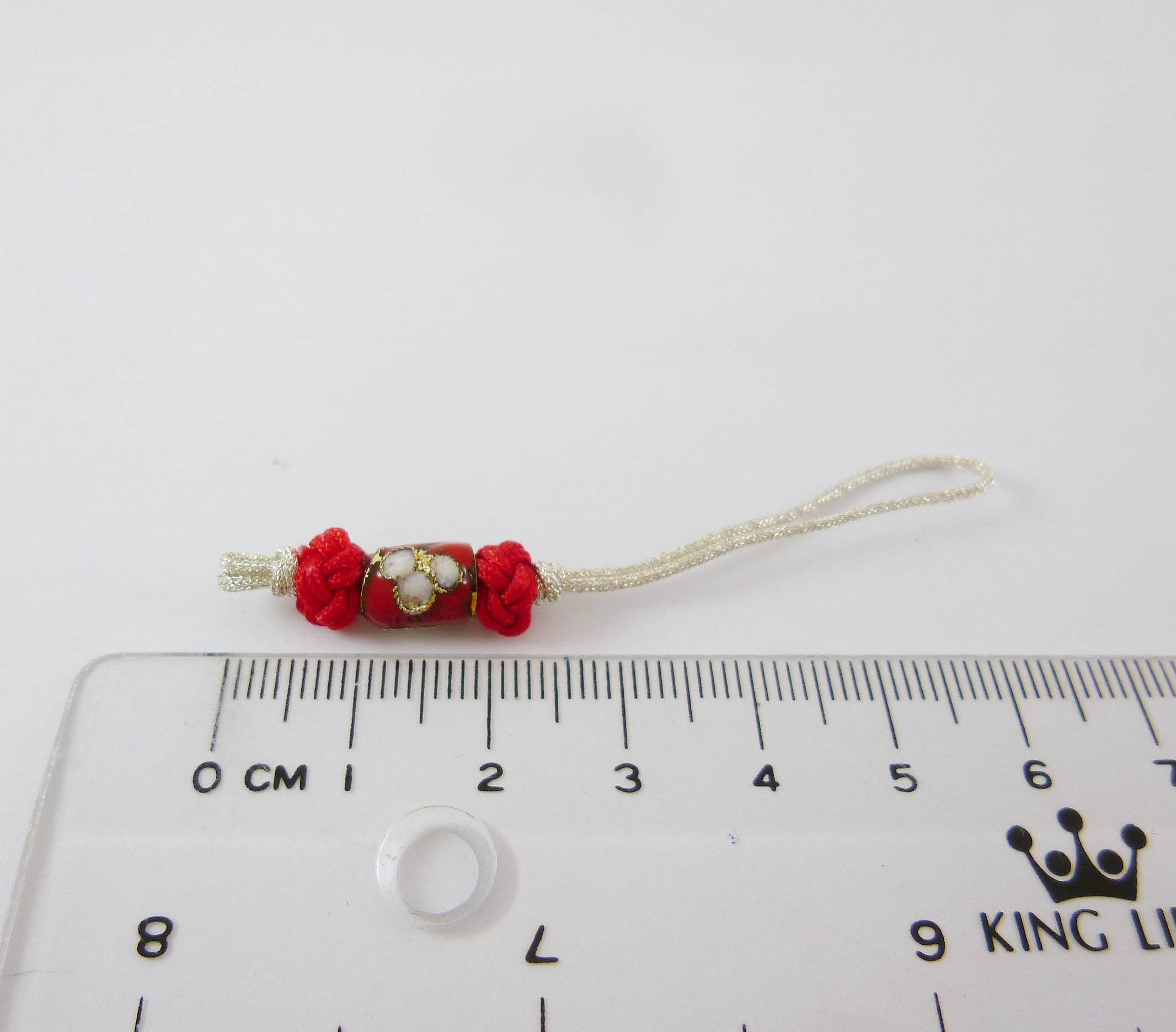 銀線景泰藍雙鈕釦結吊繩-紅色