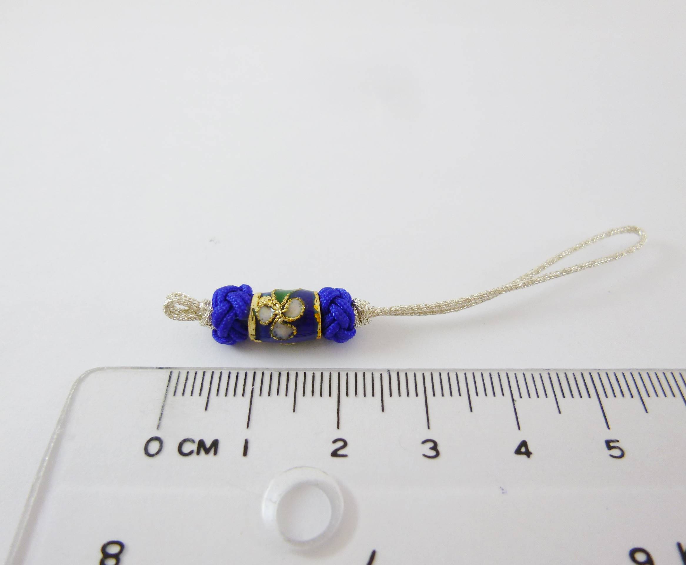 銀線景泰藍雙鈕釦結吊繩-筆藍