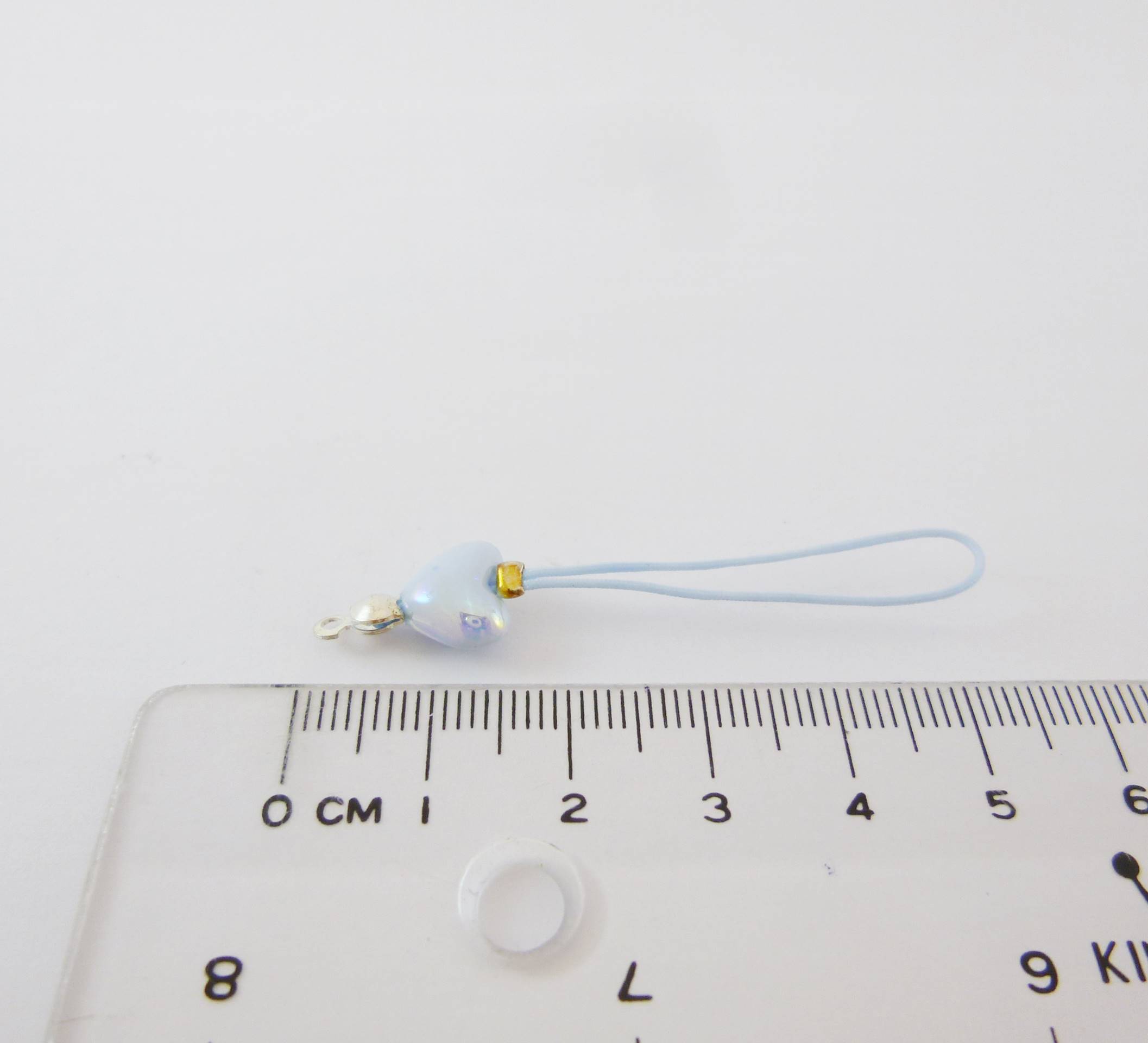 銅鍍正白K色心形吊繩-淺筆藍彩