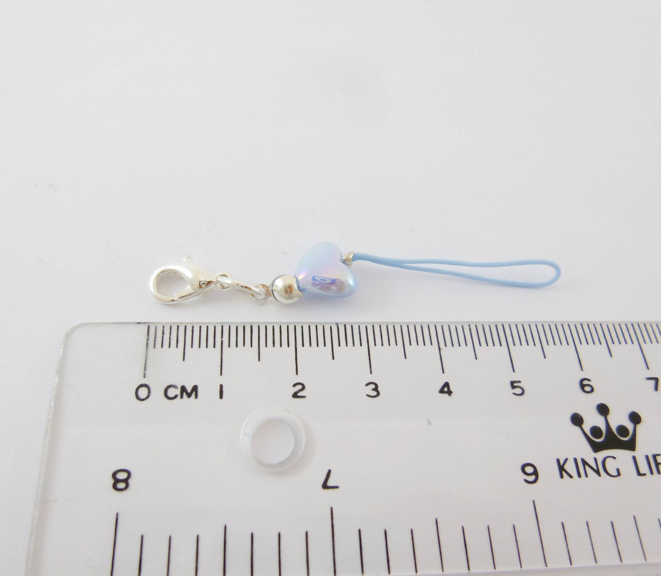 銅鍍正白K色問字鉤+淺筆藍彩心形吊繩