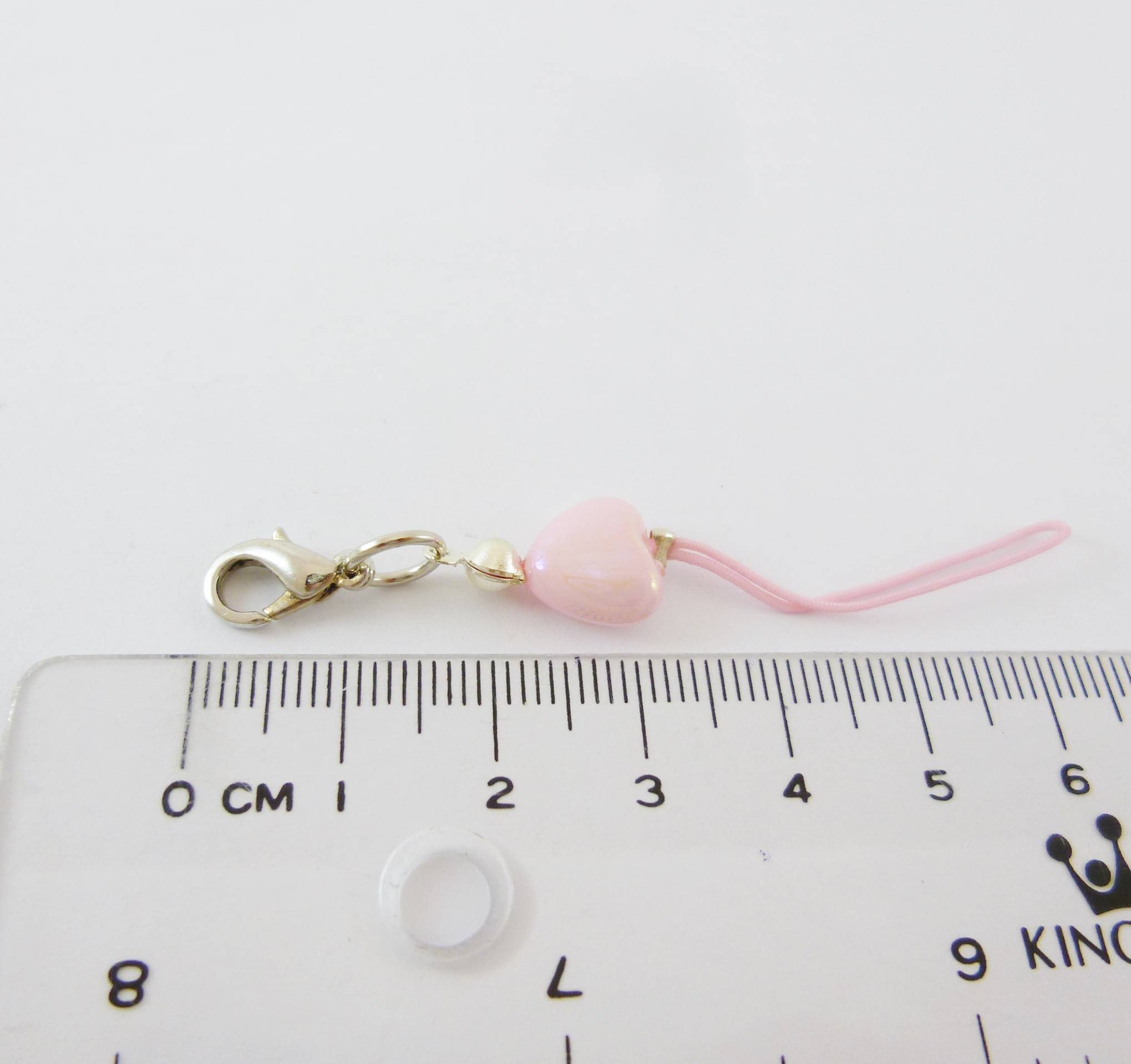 銅鍍正白K色問字鉤+粉紅彩心形吊繩