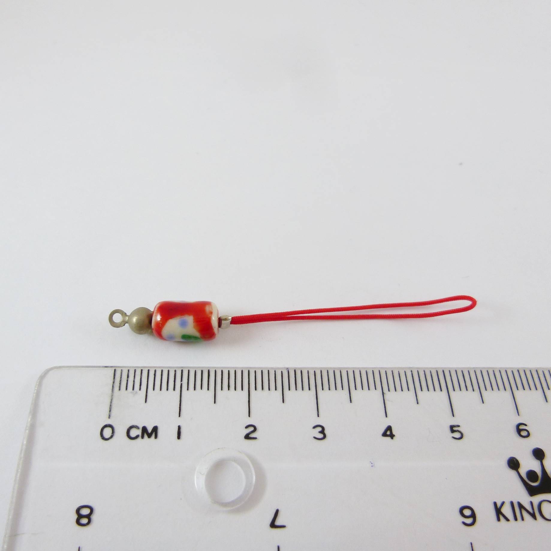 正白k色圓柱景泰藍吊繩-紅色