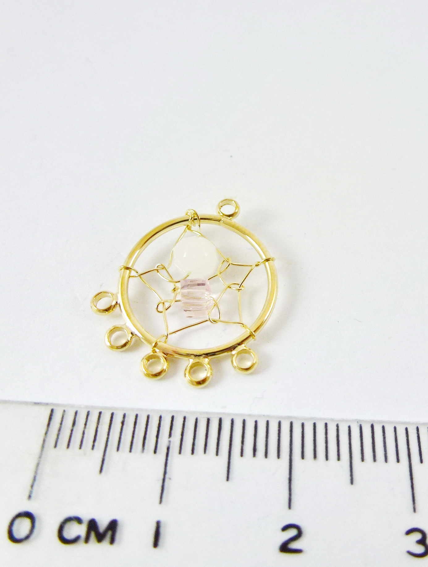 15mm銅鍍金色六孔圓形補夢網-白淺粉