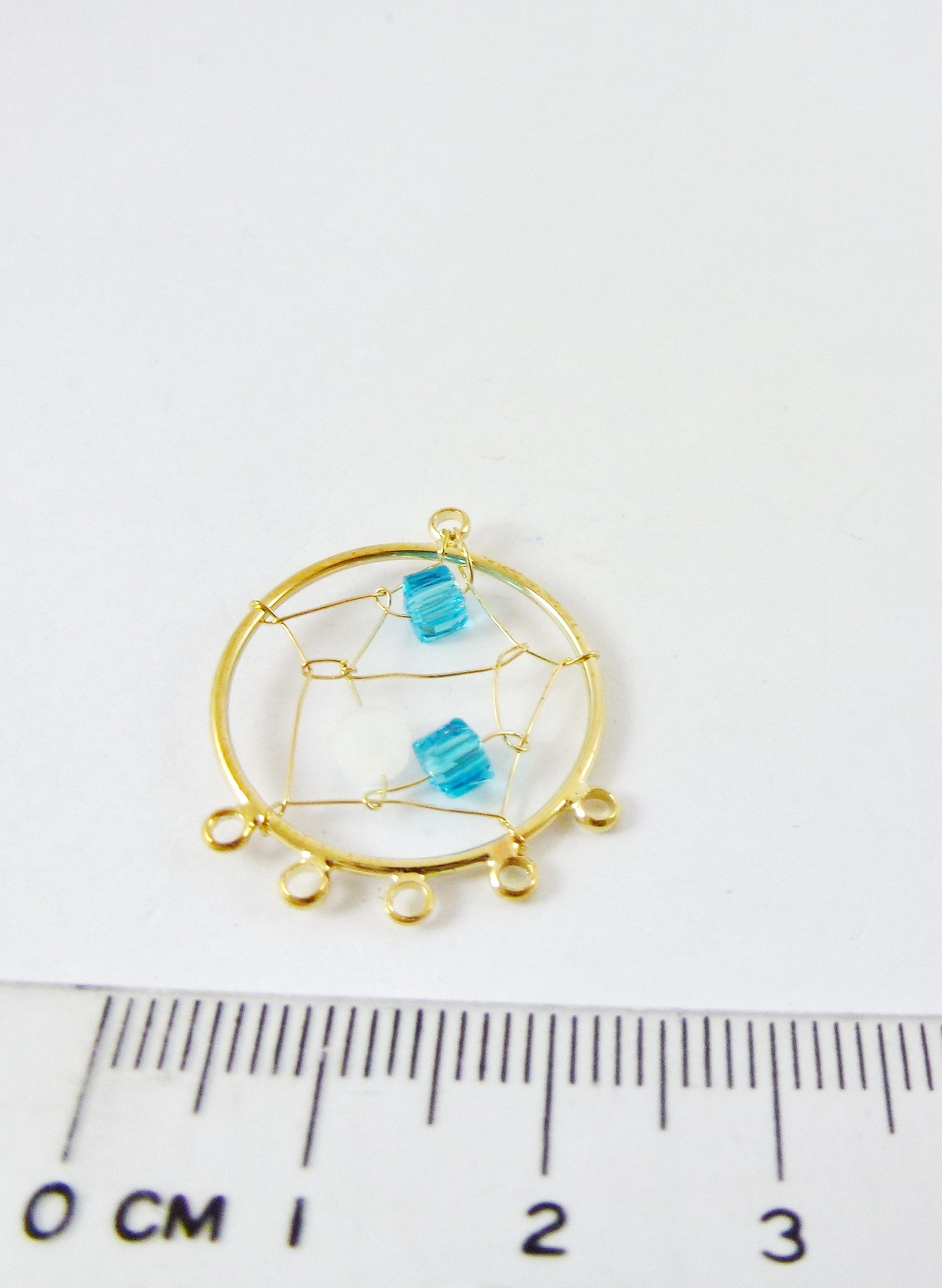20mm銅鍍金色六孔圓形補夢網-白藍