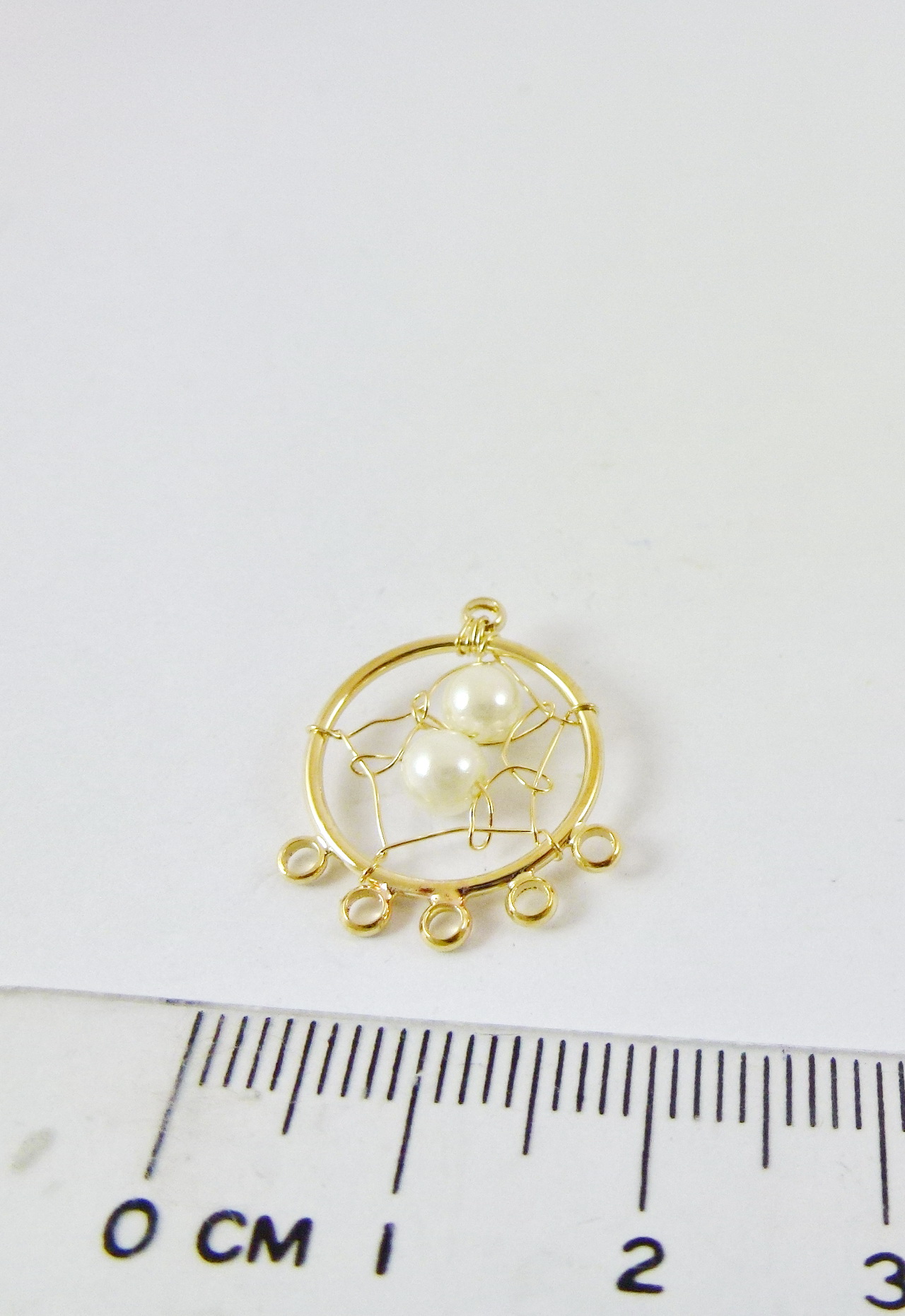 15mm銅鍍金色六孔圓形補夢網-珍珠