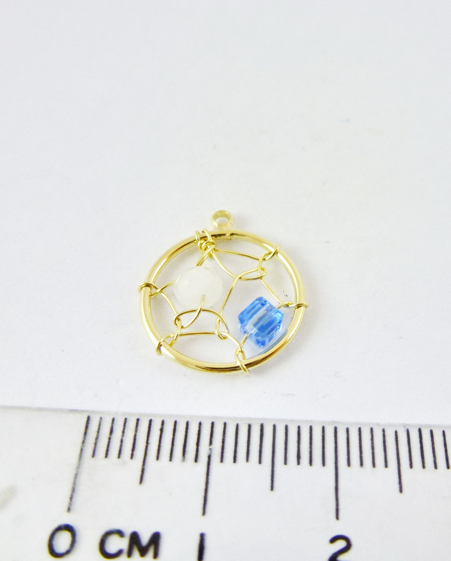 15mm銅鍍金色單孔圓形補夢網-白藍